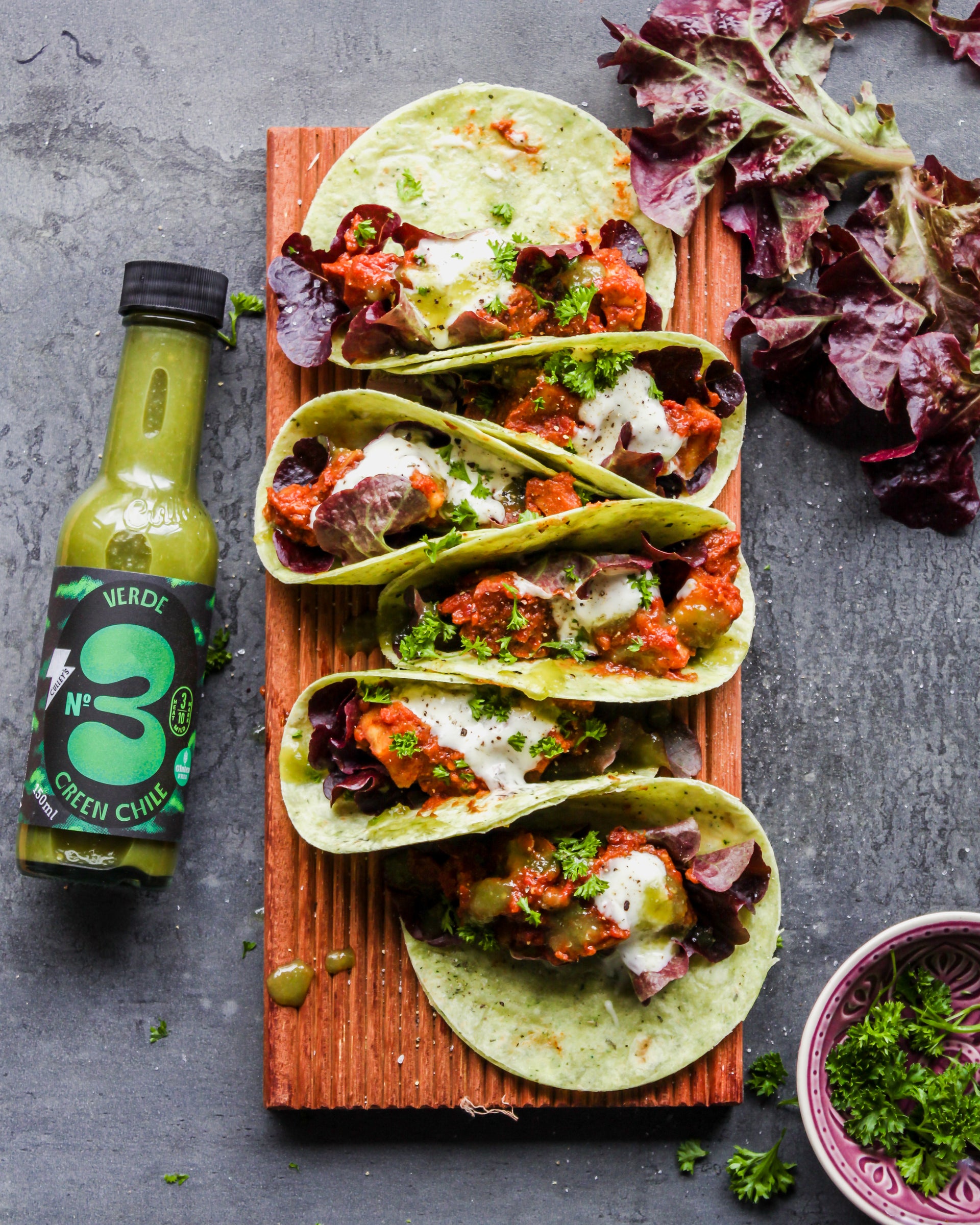 SPICED KUMARA & GREEN CHILE TACOS